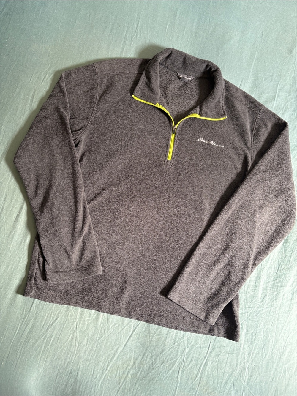 Eddie Bauer Men's Charcoal Zip-Up Fleece with Yellow Trim